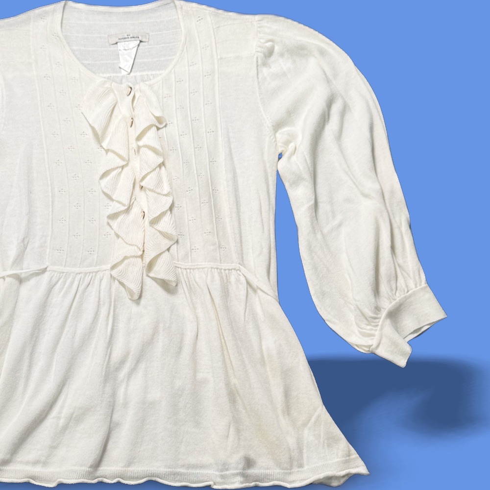By Malene Birger‎ Iben Cream Cotton Pointelle Ruffle Puff Sleeve Peplum Top XS